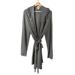J Jill Womens Gray Knit Cardigan Sweater Size XL Fringe Minimalist Boho Western